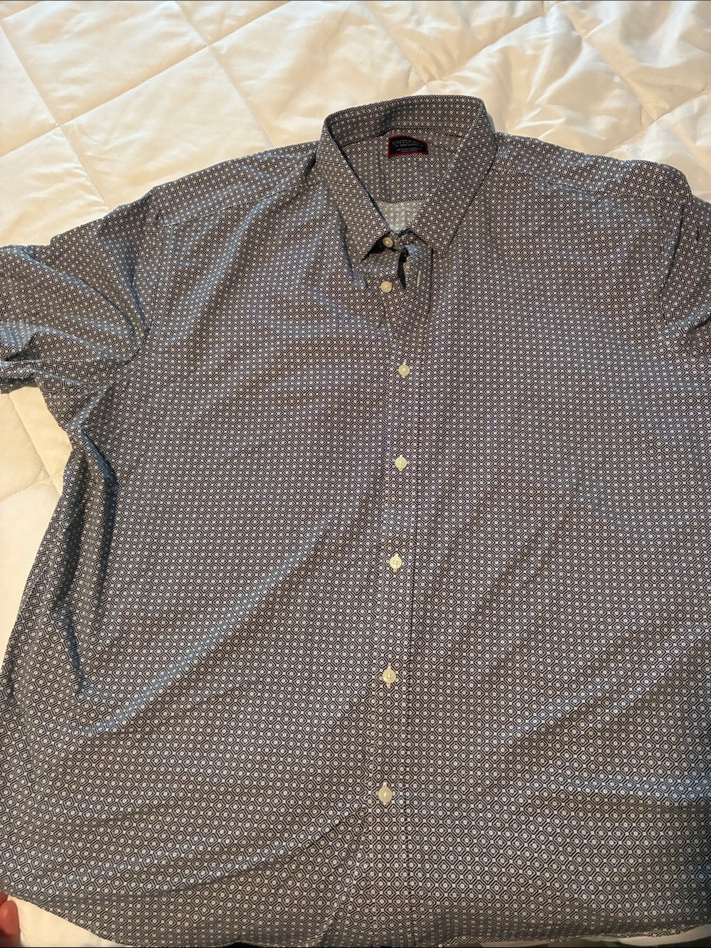 Men's Blue Patterned Button-Down short sleeve Shirt